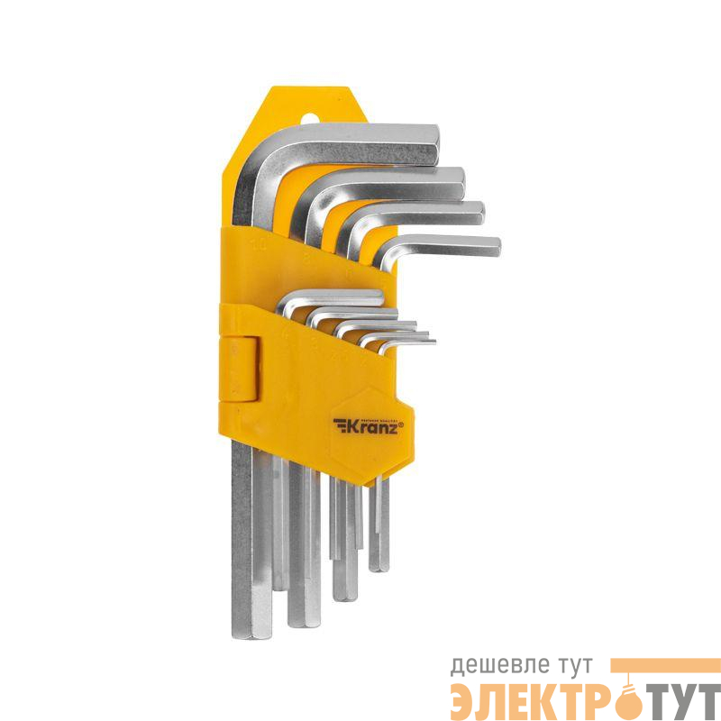 Набор ключей имбусовых HEX 1.5-10мм CrV 9шт Kranz KR-12-5215