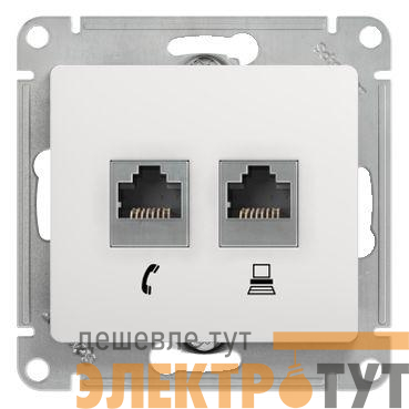 Розетка компьютерная + телефонная 2-м СП Glossa RJ45 + RJ11 кат.5E механизм бел. SE GSL000185