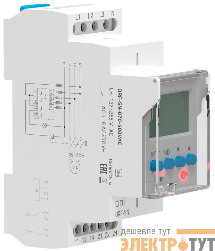 Реле фаз ORF-SN 3ф. 2 конт. 70-400В AC с контр. нейтр. ONI ORF-SN-070-400VAC