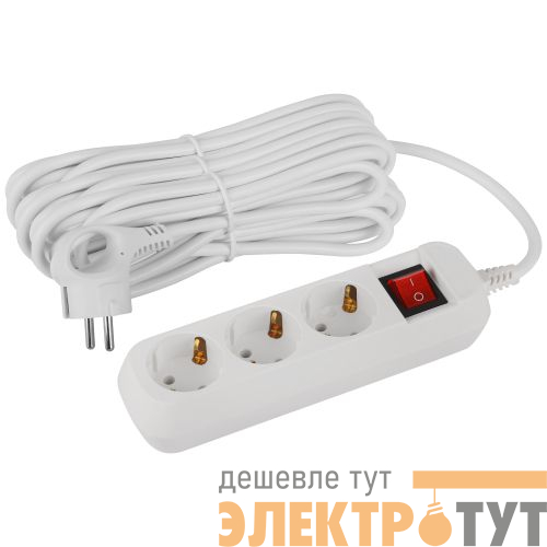 Удлинитель 3х10м с заземл. 16А IP20 GREEN LINE UDL-16-3100-ES ПВС 3х1 с выкл. Эра Б0065040