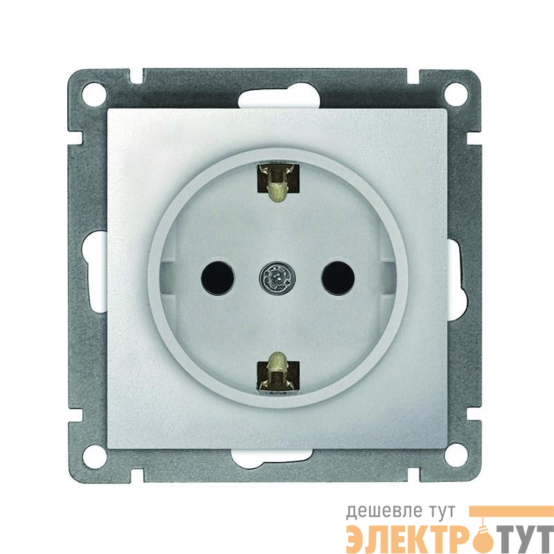 Розетка 1-м СП Афина 16А IP20 с заземл. механизм серебр. Universal A0028-S