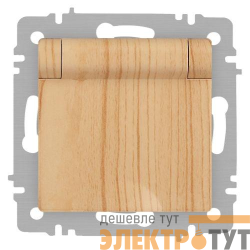 Розетка 1-м СП Accent 6-203-11 16А IP20 250В 2P+E Schuko с крышкой AL/CU сосна Intro Б0063479