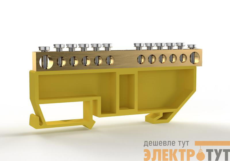 Шина PE "земля" на DIN-изоляторе 6х9мм 12 отвер. латунь TOKOV ELECTRIC TKE-BCB-69-12-DIN/PE