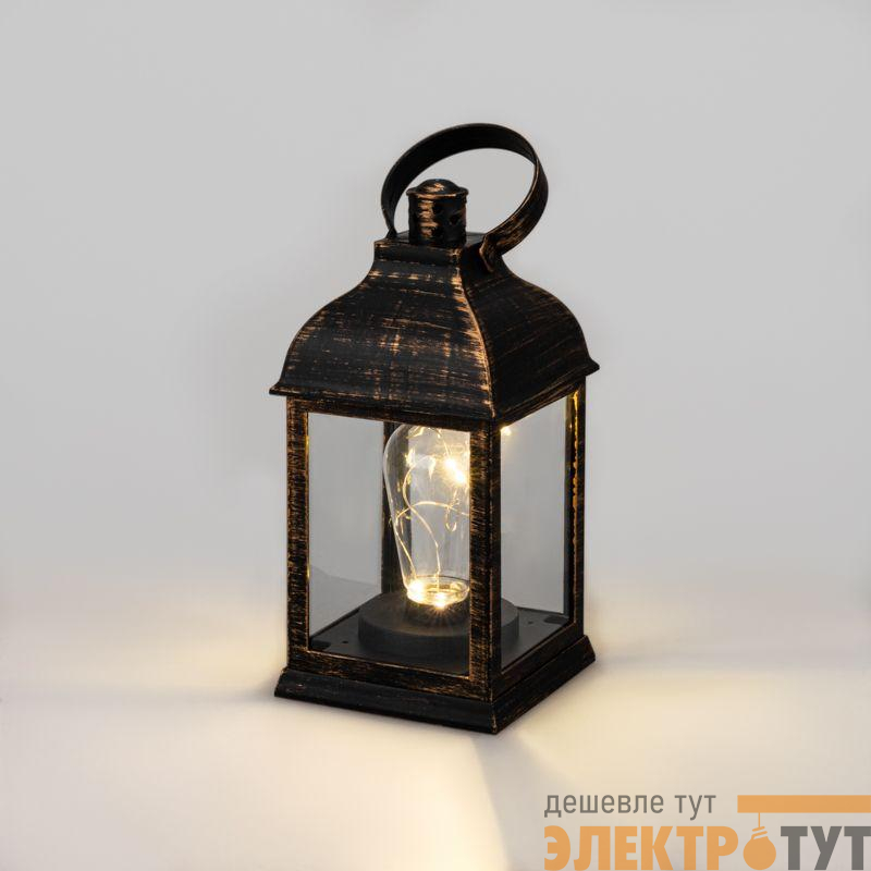 Фонарь декоративный 10.5х10.5х22.5см тепл. бел. со свечкой корпус бронз. Neon-Night 513-053