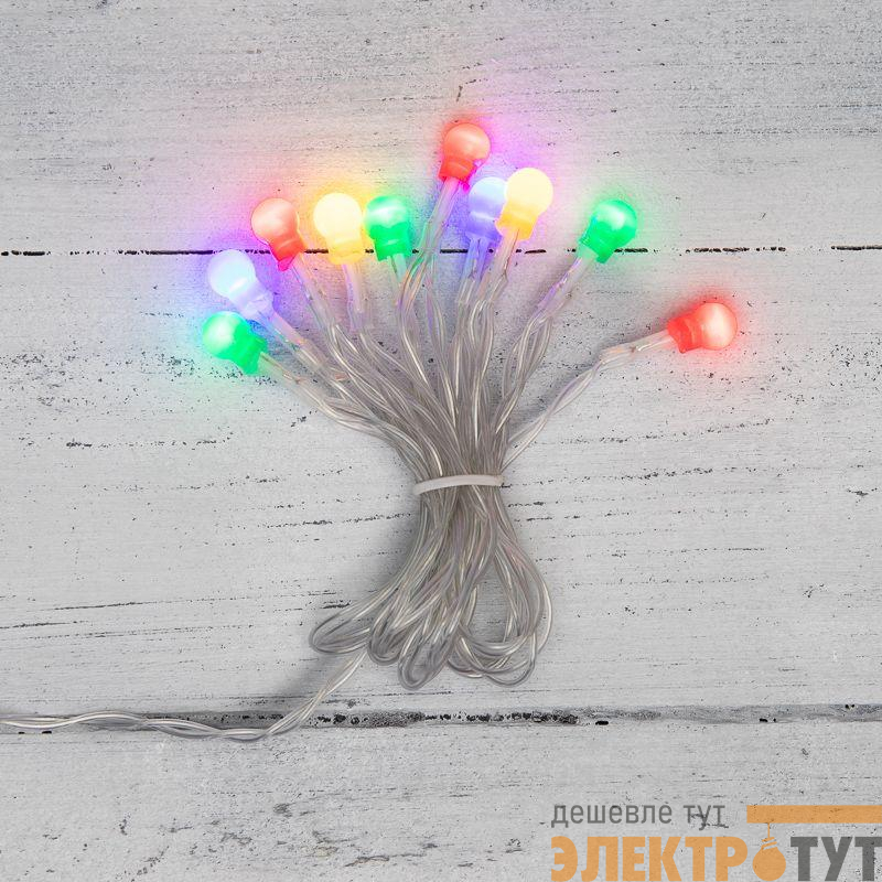 Гирлянда светодиодная "Шарики" 1.5м 10LED мультиколор 0.1Вт IP20 провод ПВХ прозр. элементы питания 2хAA (не в компл.) Neon-Night 303-092