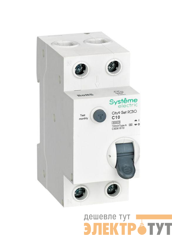 Выключатель автоматический дифференциального тока City9 Set (АВДТ) 1P+N C 10А 6кА 10мА Тип-A 230В SE C9D61610