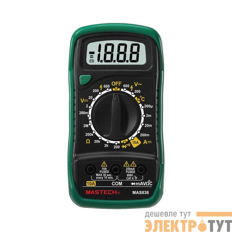 Мультиметр портативный MAS838 в кожухе с прозвонкой и измерением температуры Mastech 13-2008