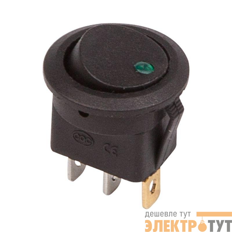 Выключатель клавишный круглый 12В 20А (3с) ON-OFF черн. подсветка зел. (RWB-215 MIRS-101Е-8С/D) Rexant 36-2583