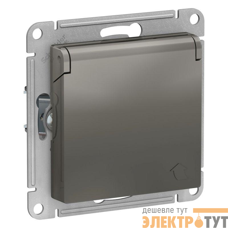Розетка 1-м СП AtlasDesign 16А IP20 с заземл. защ. шторки с крышкой механизм сталь SE ATN000946