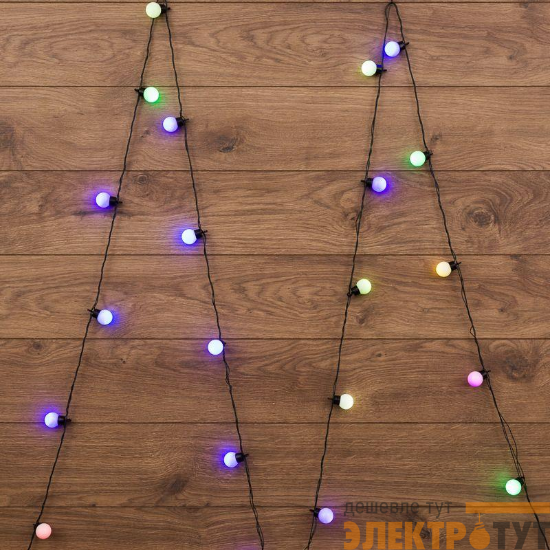 Гирлянда светодиодная "Шарики" 5м d30мм 25LED RGB 6Вт 220-240В IP20 провод ПВХ темн. зел. Neon-Night 303-569