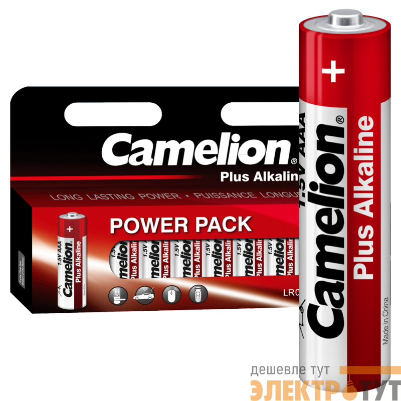 Элемент питания алкалиновый AAA/LR03 1.5В Plus Alkaline BLOCK-12 LR03-HP12 (уп.12 шт) Camelion 14260