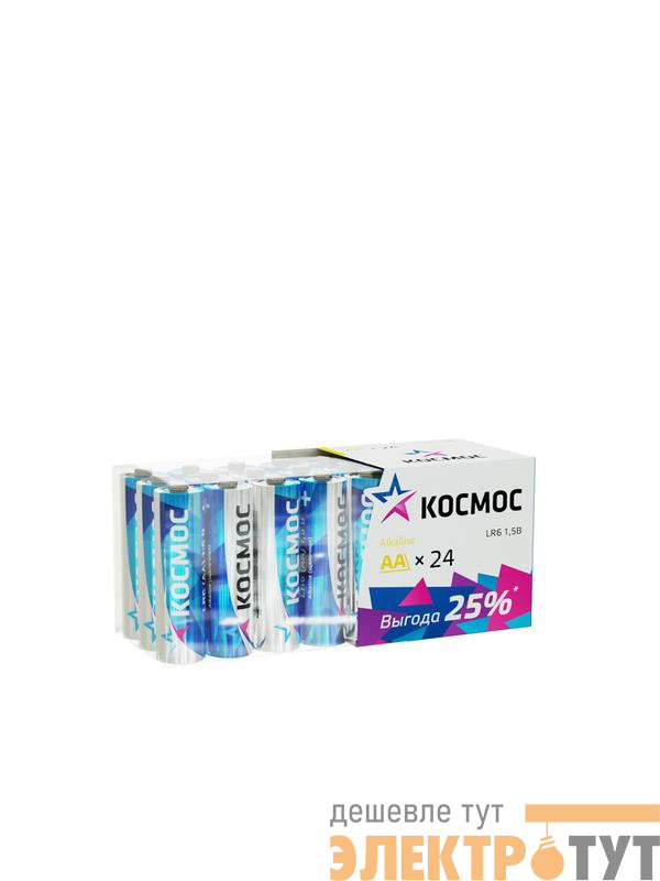 Элемент питания алкалиновый AA/LR6 пластик. бокс (уп.24шт) КОСМОС KOCLR6_24BOX