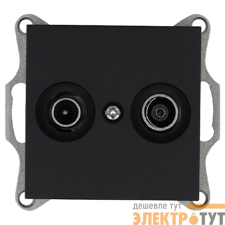 Розетка телевизионная проходная TV + FM 2-м Ф9.5мм механизм черн. матов. soft touch Jasmart G6205PB