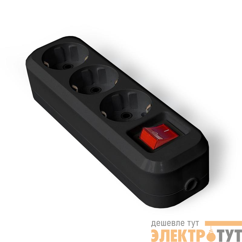 Колодка удлинителя 3-м с заземл. с выкл. АБС-пластик черн. UNIVersal 1310