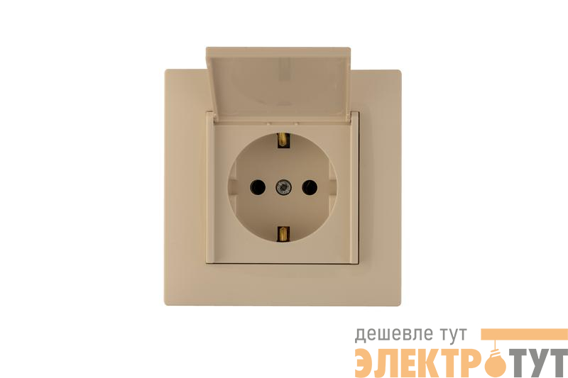Розетка 1-м с крышкой Karea RIZZ с заземл. крем Makel 88010029