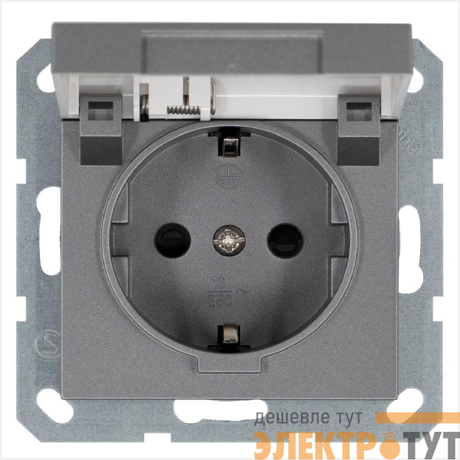 Розетка 1-м Shuko 16А IP20 с заземл. защ. шторки с крышкой механизм алюм. Jasmart G5505S