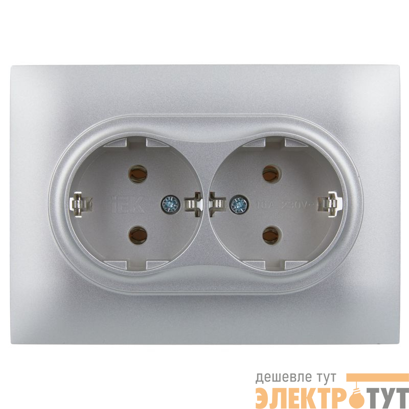 Розетка 2-м SKANDY 16А с заземл. без защ. шторок в сборе SK-R08S серебр. IEK SK-R21-16-K23-F
