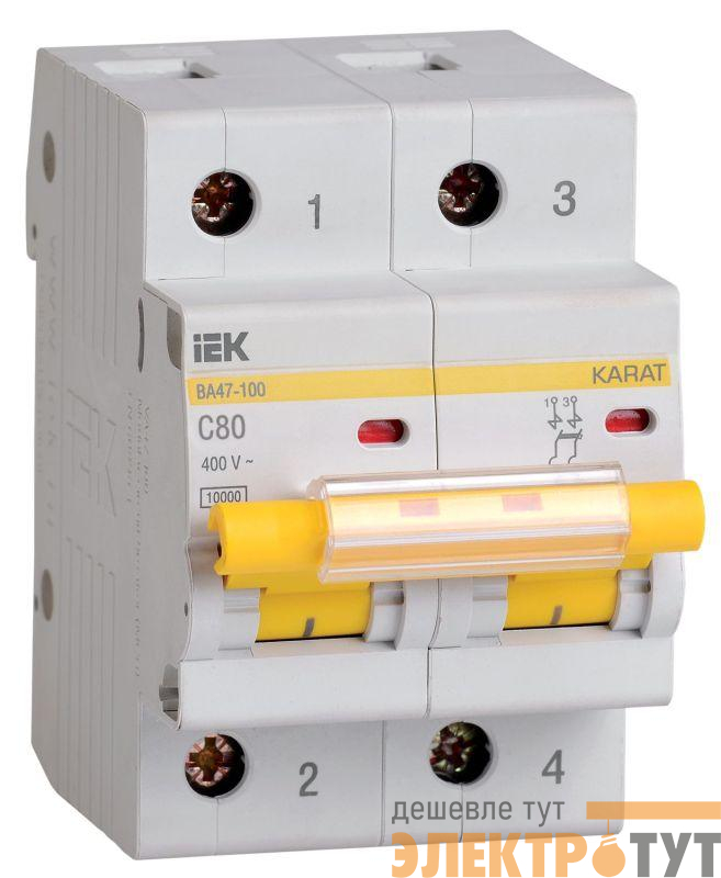 Выключатель автоматический модульный 2п C 80А 10кА ВА47-100 KARAT IEK MVA40-2-080-C