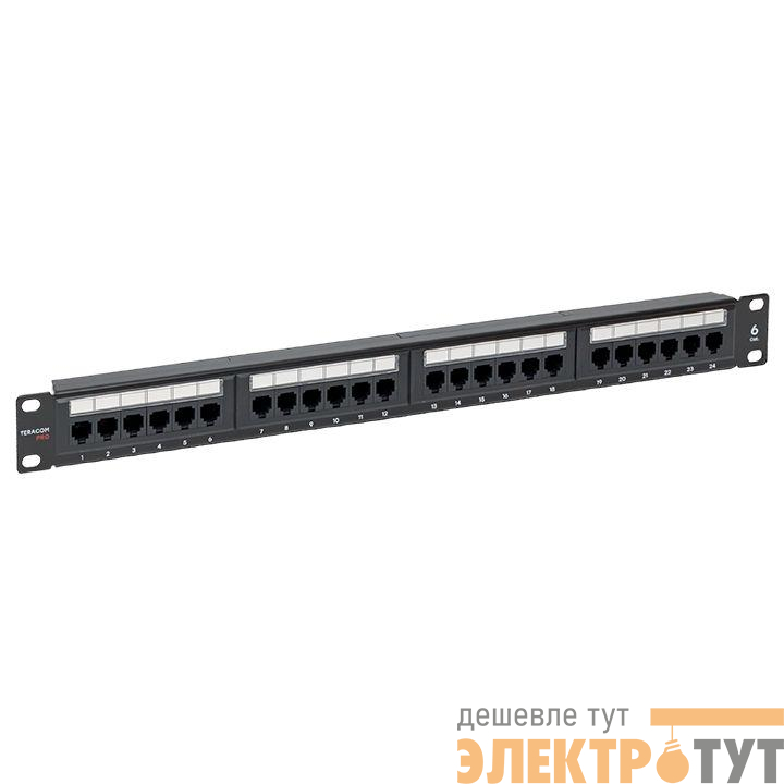 Патч-панель 19дюйм 1U кат.6 UTP неэкранир. 24 порта RJ45 Dual IDC TERACOM PRO EKF TRP-PPNL-6UTP-1U24