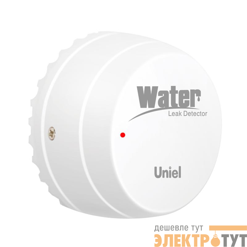 Датчик протечки воды умный Wi-Fi на батарейке CR123A (в комплект не входит) напольн. звуковое + PUSH оповещение приложение UnielSmart бел. Uniel UL-00011706