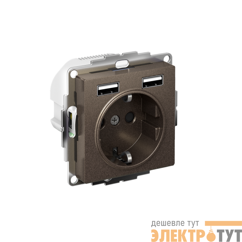 Розетка 1-м СП AtlasDesign 16А IP20 с 2-мя заряд. устройствами USB тип A+A 5В/2.4А 2х5В/1.2А механизм мокко SE ATN000630