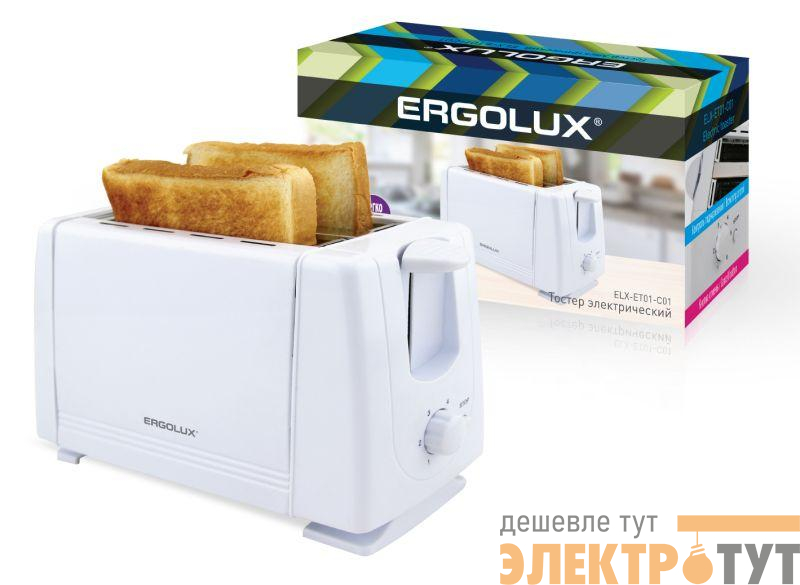 Тостер электрический ELX-ET01-C01 NEW 220-240В 700Вт бел. Ergolux 14721