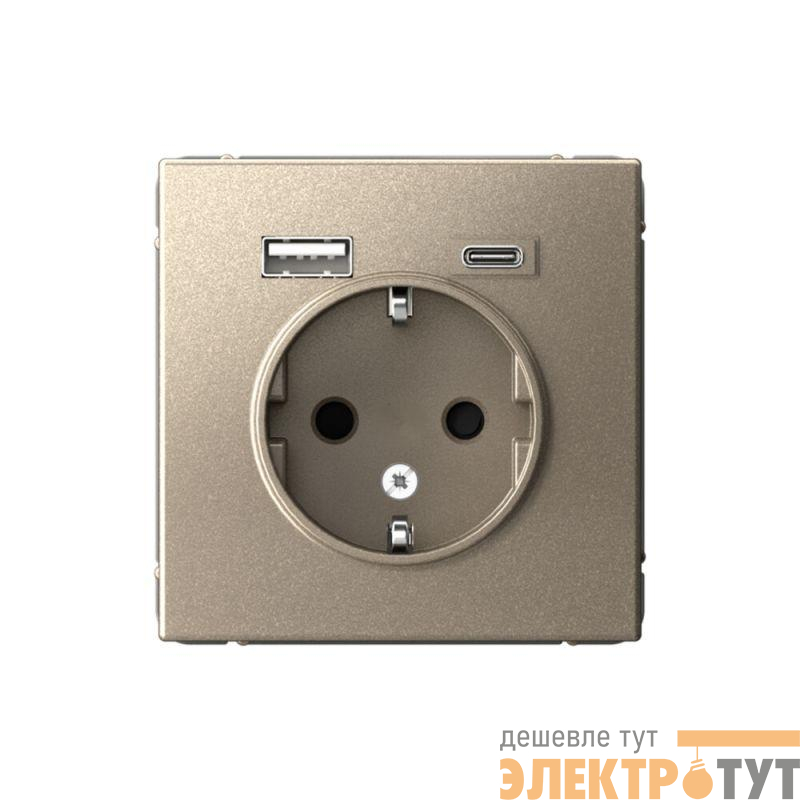 Розетка ArtGallery 16А с 2-мя заряд. устройствами USB A+C 5В/2.4А/3А 2х5В/1.5А механизм шампань SE GAL000532