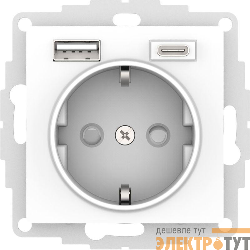 Розетка AtlasDesign 16А с 2-мя заряд. устройствами USB тип A+C 5В/2.4А/3.0А 2х5В/1.5А механизм лотос SE ATN001332