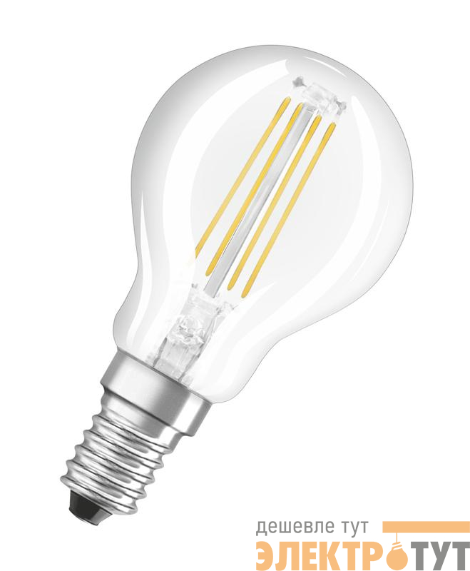 Лампа светодиодная филаментная LED STAR CLASSIC P 60 5W/827 5Вт шар 2700К тепл.бел E14 600лм 220-240В прозр. стекл. OSRAM 4058075212459