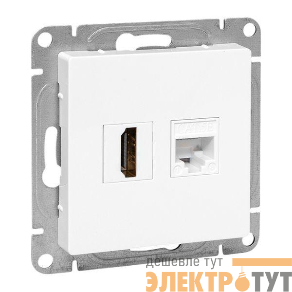 Розетка СП Эпика HDMI + RJ45 кат.5 механизм бел. EKF UP1-SOW-HDMI+RJ45