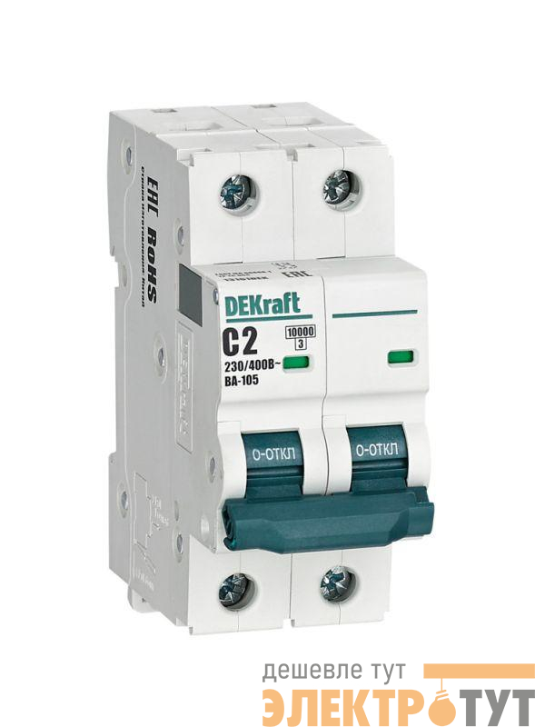 Выключатель автоматический модульный 2п C 2А 10кА ВА-105 DEKraft 13161DEK
