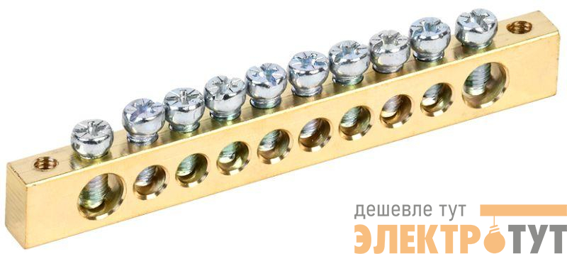 Шина PEN "земля-ноль" 8х12мм 10/2 (10групп/крепеж по краям) IEK YNN21-10-100