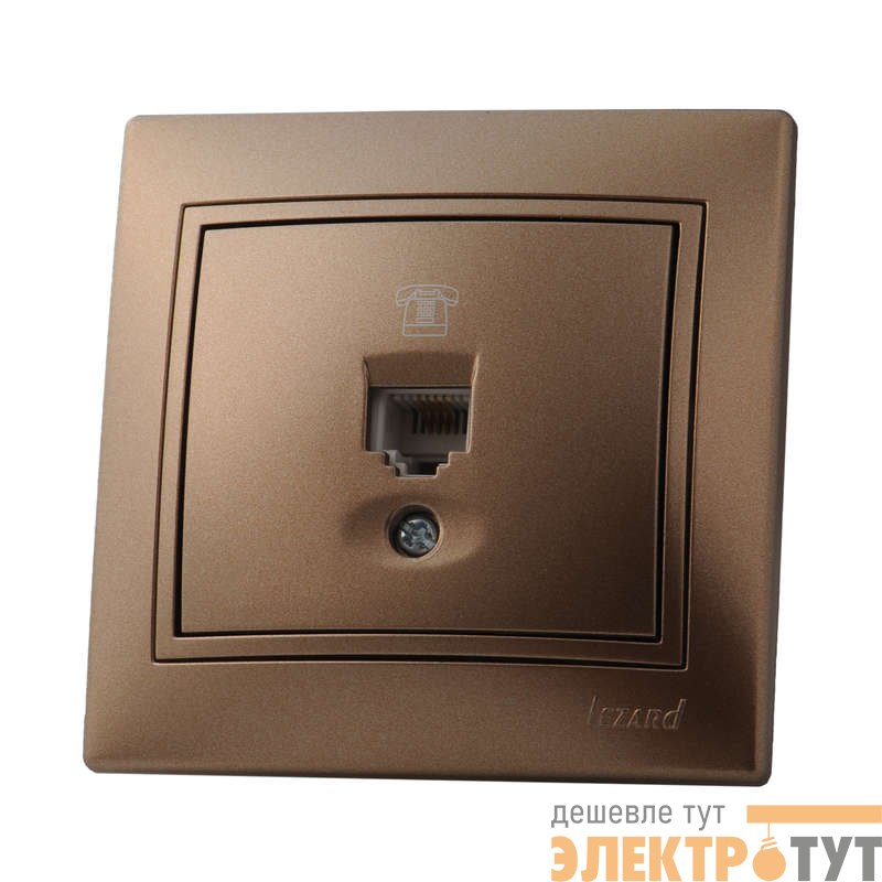 Розетка телефонная 1-м СП Mira RJ11 16А IP20 евро стандарт со вставкой свет. корич. перламутр. LEZARD 701-3131-137