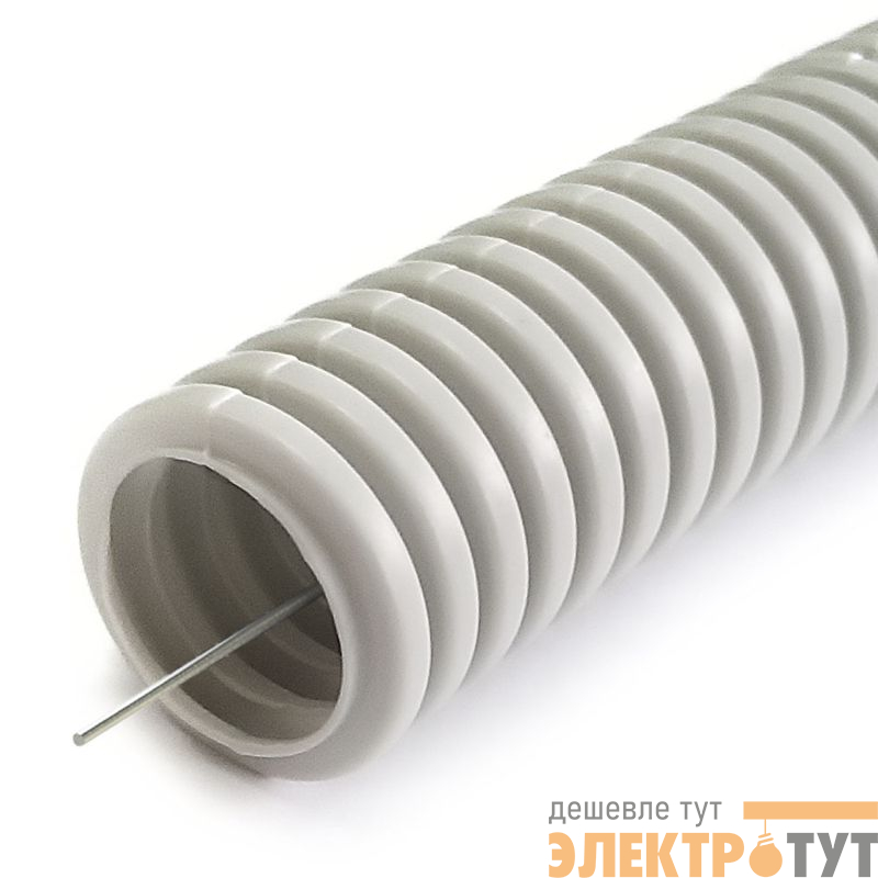 Труба гофрированная ПНД легкая d20мм с протяжкой 350 Н безгалоген. (HF) стойкая к УФ сер. (уп.100м) Промрукав PR02.0130
