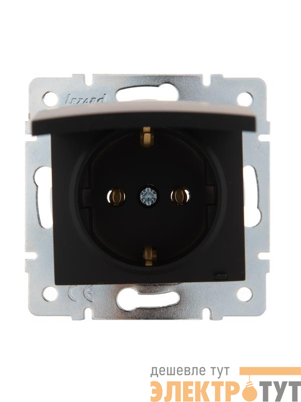 Розетка 1-м СП Karina с заземл. с крышкой термопласт механизм черн. бархат LEZARD 707-4288-123B