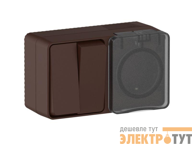 Блок ОП AtlasDesign PROFI IP54 (розетка 1-м 16А заземл. защ. шторки + 2-кл. выключатель 10А) корич. SE ATN546074