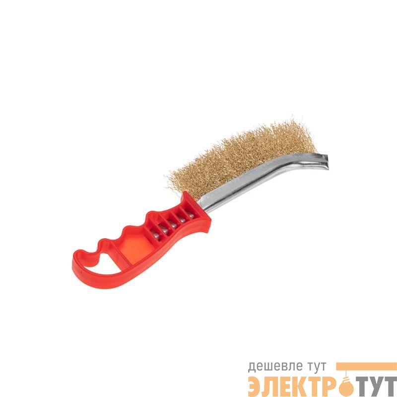 Щетка металлическая с пластиковой ручкой витая латунированная проволока Kranz KR-91-1354