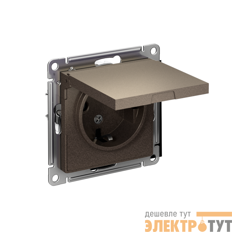 Розетка 1-м СП AtlasDesign 16А IP20 с заземл. защ. шторки с крышкой механизм мокко SE ATN000646