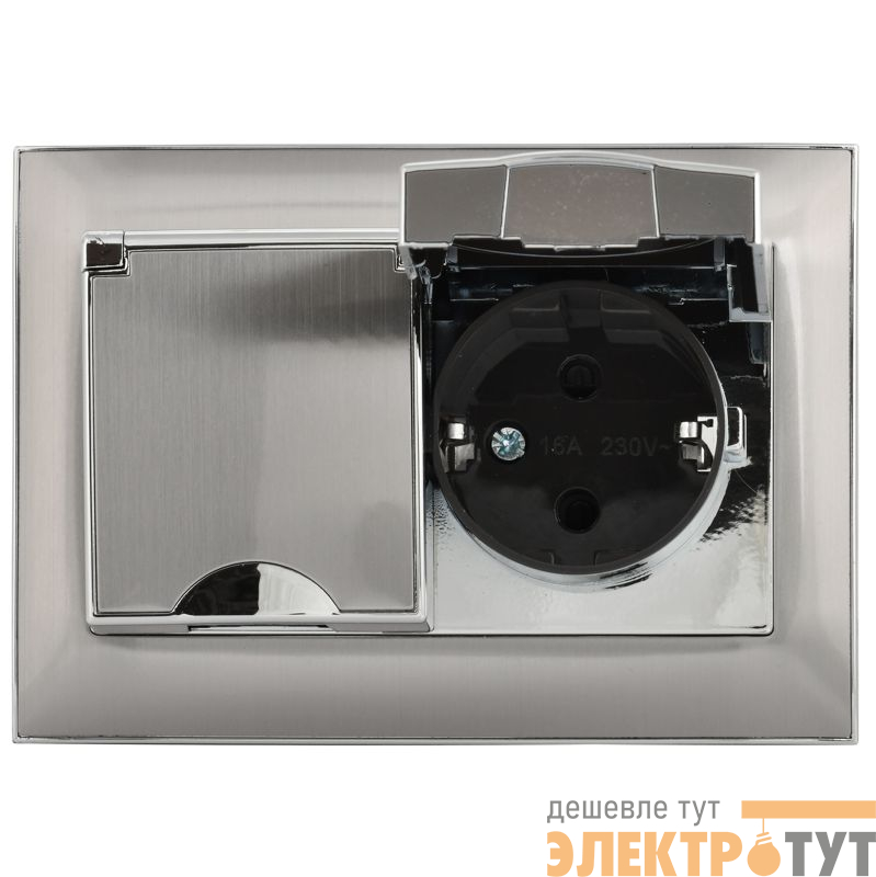 Розетка 2-м SKANDY 16А IP44 с крышкой в сборе SK-R12N никель IEK SK-R26-16-44-K50-F