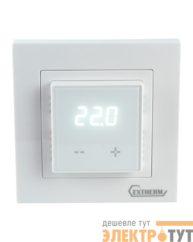 Термостат програмируемый с сенсорными кнопками и датчиком темпер. пола без расписания совместим с рамками с внутрен. размером 56х56мм Schneider Unica Exxact и Legrand Valena бел. Extherm ET-43(w)