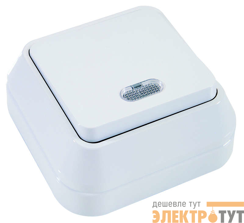 Переключатель проходной 1-кл. ОП 10А IP20 с подсветкой бел. Makel 45125