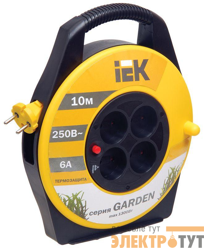 Удлинитель на катушке 4х10м без заземл. 6А IP20 Garden УК10 2х0.75 термозащита IEK WKP23-06-04-10