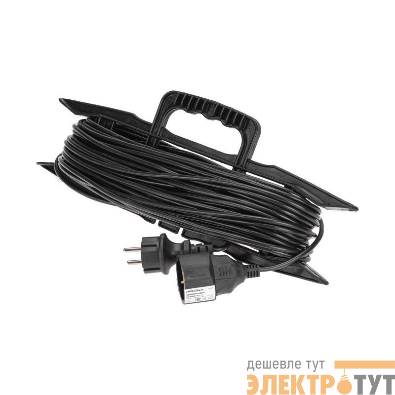 Удлинитель-шнур на рамке 1х30м с заземл. 6А 1.3кВт IP20 ПВС 3х0.75 черн. PROconnect 13-4915