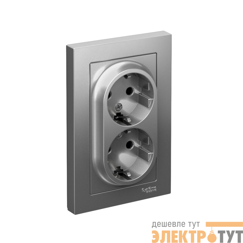Розетка 2-м СП AtlasDesign 16А IP20 с заземл. защ. шторки в сборе сталь SE ATN000926
