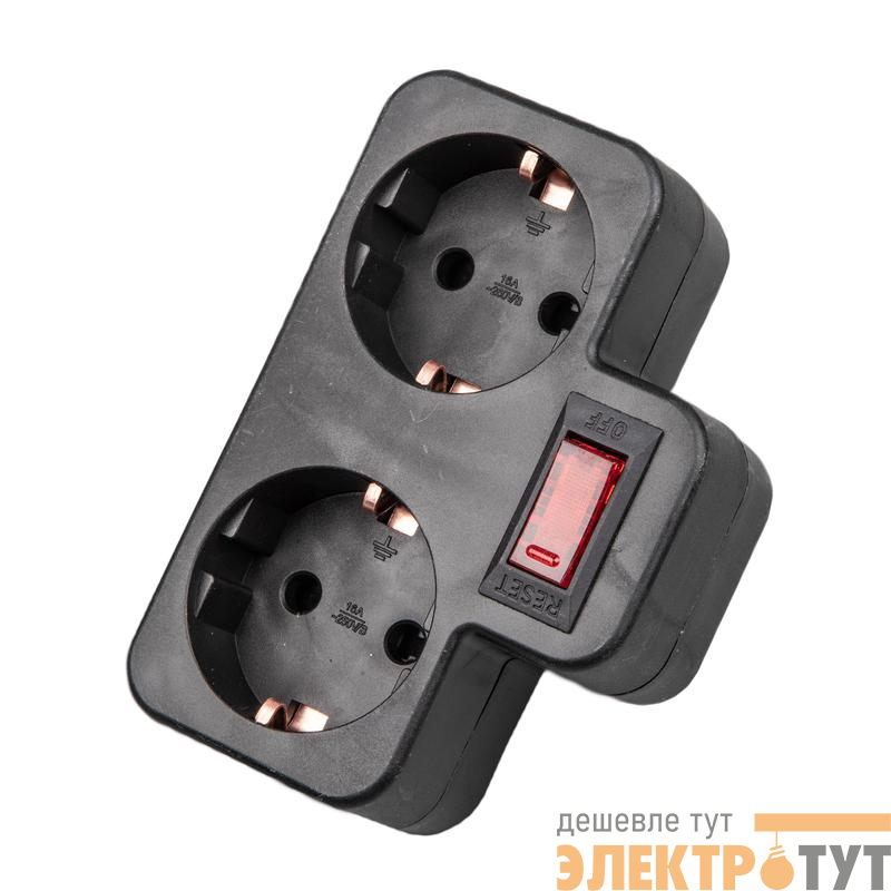 Разветвитель сетевой с выкл. S-GES2-16PB BLACK с/з 2 гнезда 16А 3500Вт черн. Uniel UL-00011244