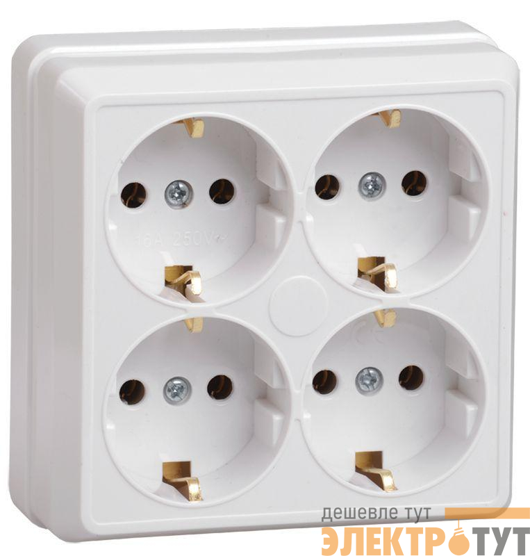 Розетка 4-м ОП Октава РС24-3-ОБ 16А IP20 с заземл. бел. GENERICA ERO41-K01-16-DC