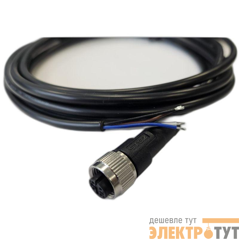 Кабель M12 4A гнездовой 3000мм прямой ПВХ свободный конец СЦМ120023-04A-1-03000 черн. СТЭЗ 185210324
