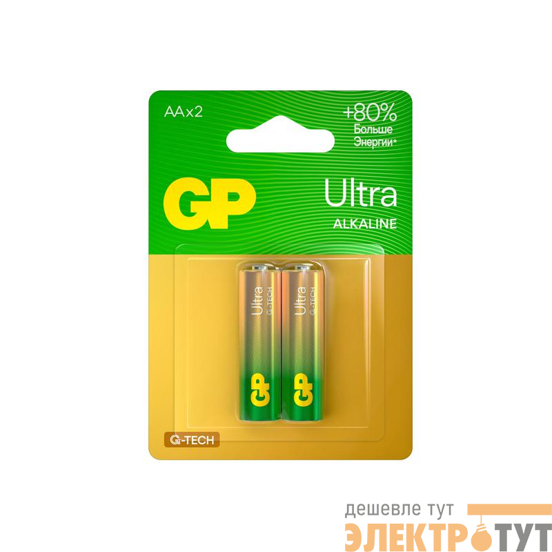 Элемент питания алкалиновый AA/LR6 1.5В Ultra Alkaline G-Tech 15AUA21-2CRSBC2 20/80 (блист.2шт) GP 1229