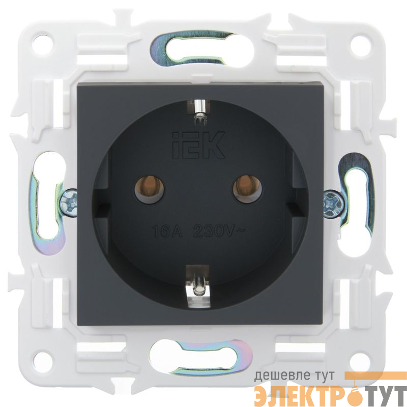 Розетка SKANDY 16А с заземл. без защ. шторок SK-R05G графит IEK SK-R11-16-K53