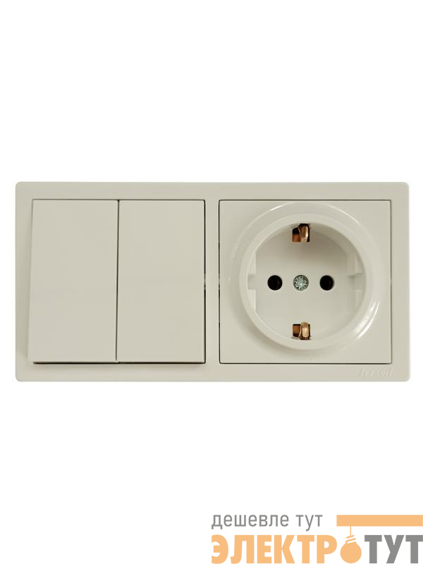 Блок ОП LETO (2-кл. выключатель + 1-м розетка с заземл.) горизонт. крем LEZARD 752-0300-170BKP